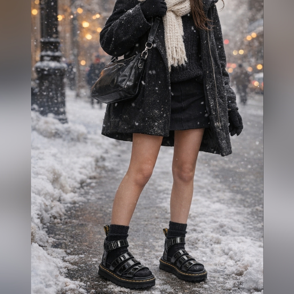 Dr. Martens Blaire Patent Leather Gladiator Sandals – Black – Chunky Platform